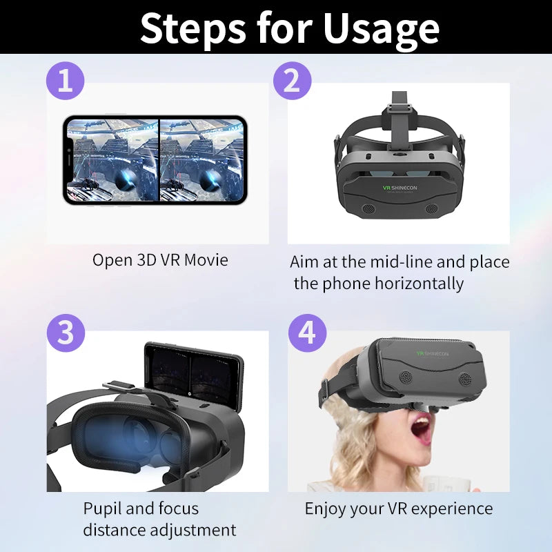 VR Glasses Virtual Reality Headset | 3D Lenses Smart Goggles for Smartphones