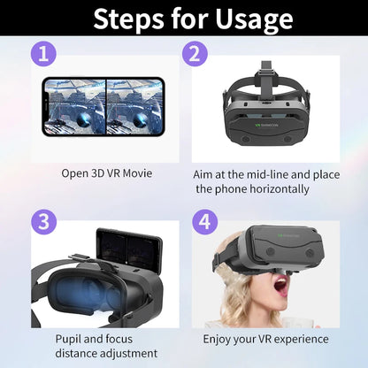 VR Glasses Virtual Reality Headset | 3D Lenses Smart Goggles for Smartphones