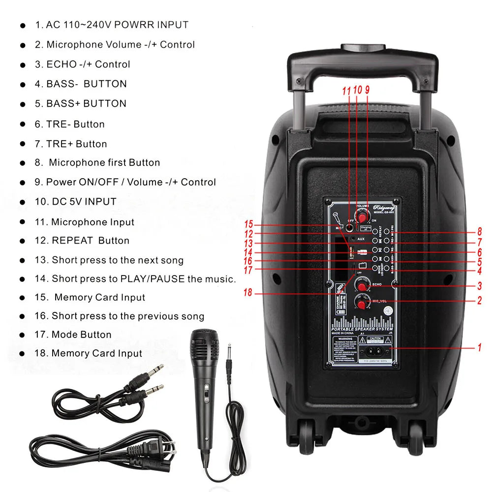 3000W Portable Party Bluetooth Speaker | 8" Subwoofer with Microphone & Remote Control