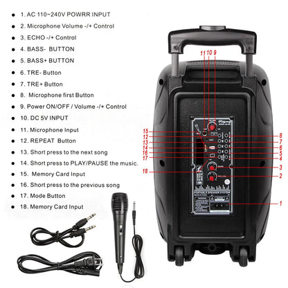 3000W Portable Party Bluetooth Speaker | 8" Subwoofer with Microphone & Remote Control