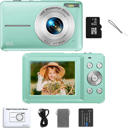Digital Camera for Kids | 44MP Compact Camcorder with 16x Zoom & 1080P HD Video – Beginner Photography Camera