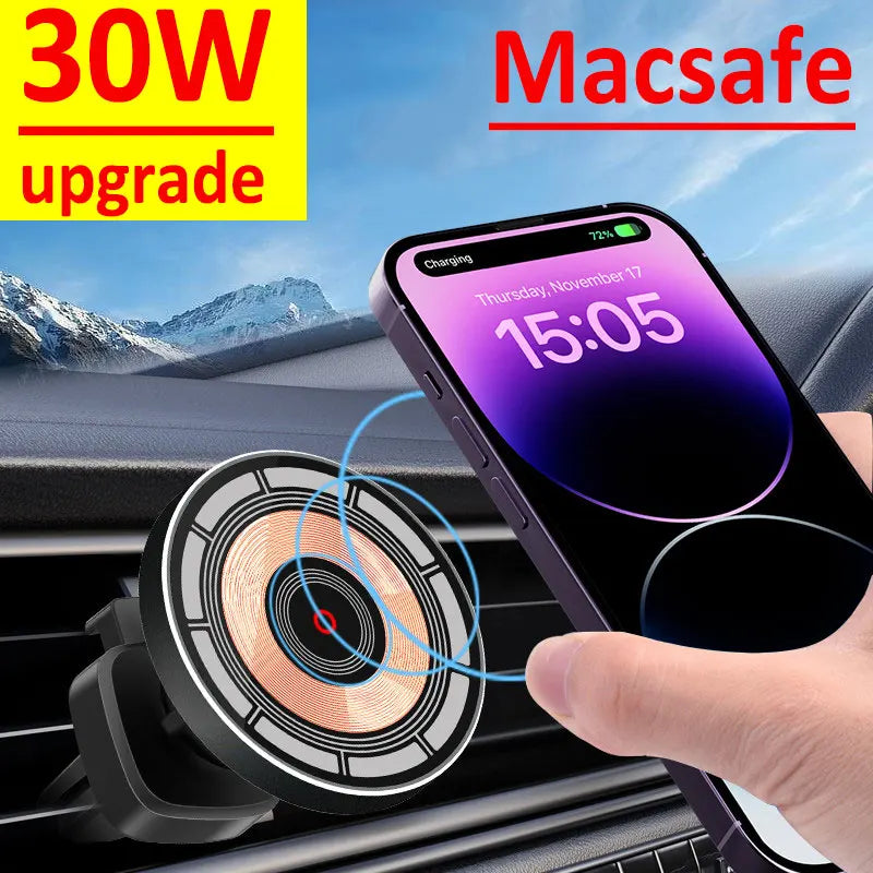 30W Magnetic Car Wireless Charger | Fast Charging Phone Holder Stand for iPhone 11-15 Pro Max