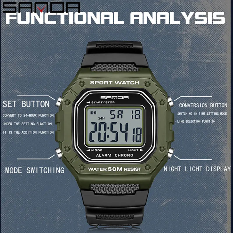 SANDA 2156 Men’s Military Watch | Sport LED Digital Wristwatch with Big Dial & Water Resistance