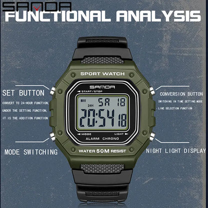 SANDA 2156 Men’s Military Watch | Sport LED Digital Wristwatch with Big Dial & Water Resistance