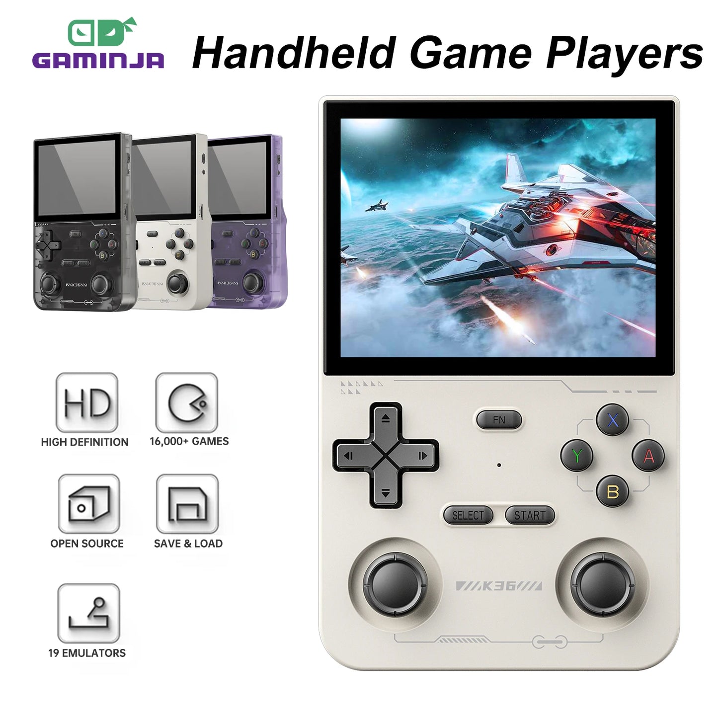 GAMINJA K36 Handheld Game Console | 3.5" IPS Screen, 64GB Built-in Simulator Games