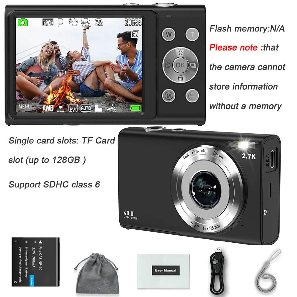 4K Digital Vlogging Camera | 48MP Autofocus HD Camcorder with 2.8" Screen for Kids & Adults