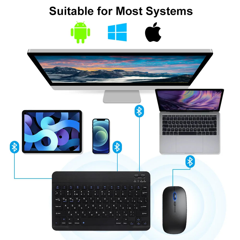Bluetooth Wireless Keyboard & Mouse Combo | Multi-Language for iOS, Android & Windows Tablets