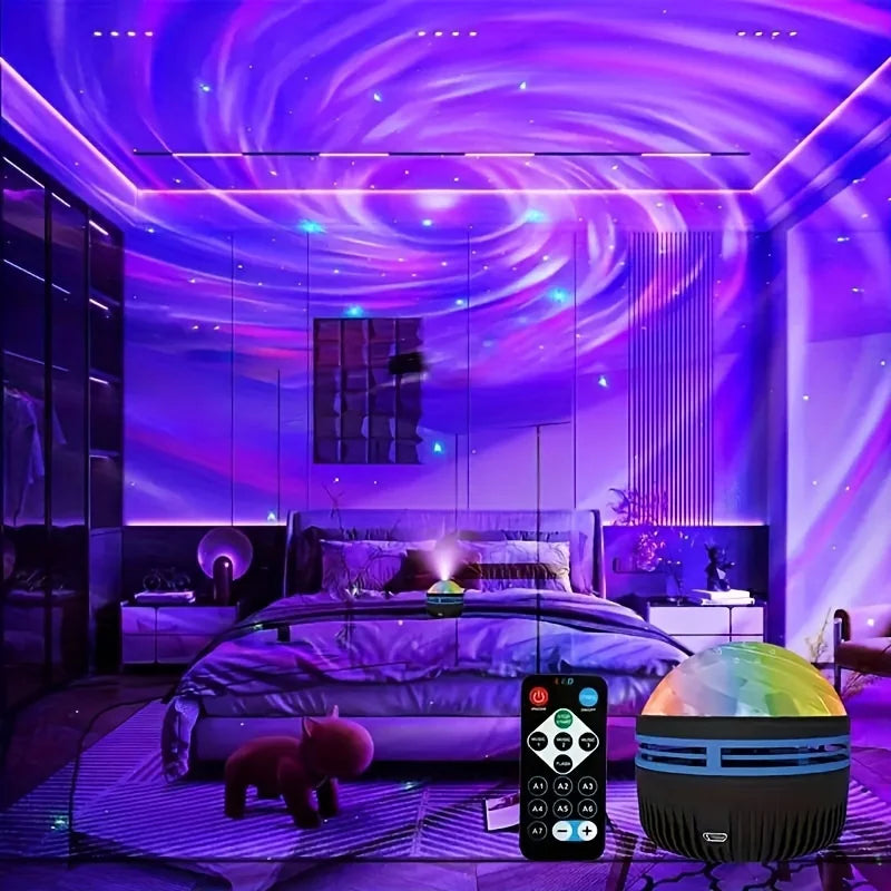 LED Galaxy Projector Night Light | USB Rechargeable Starry Sky Lamp with Remote & 7 Lighting Modes
