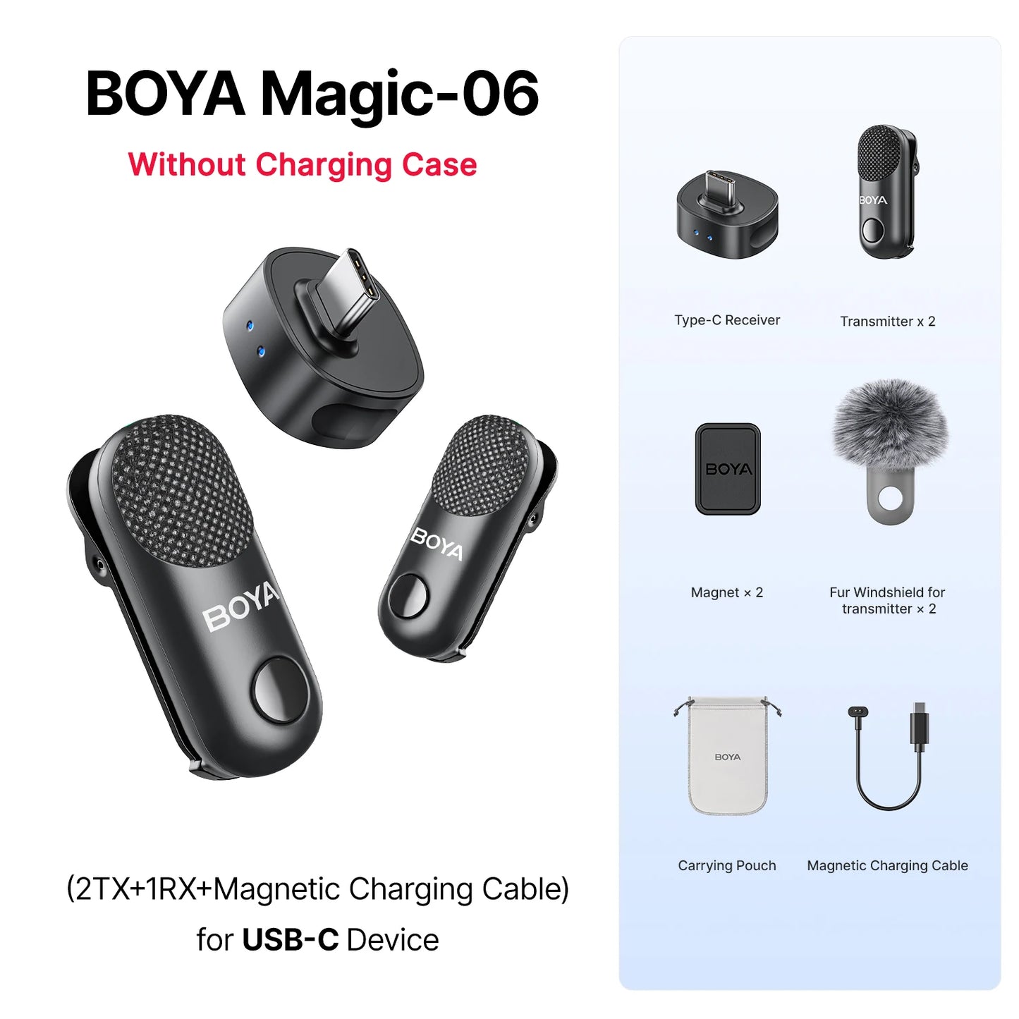 BOYA Magic 4-in-1 Wireless Lavalier Microphone | Universal Mic for iPhone, Android, USB-C & Camera Recording