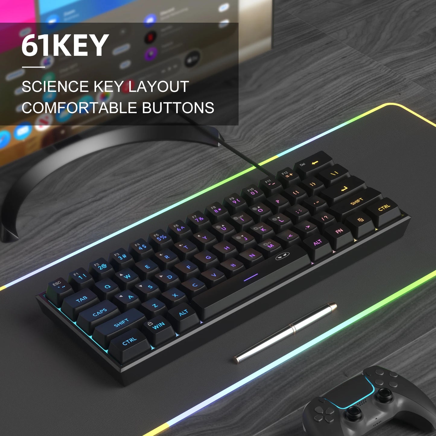 MageGee Mini 60% Gaming Keyboard | 61-Key RGB Backlit, Ergonomic & Waterproof Mechanical-Feel Keyboard