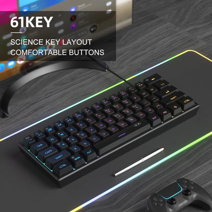 MageGee Mini 60% Gaming Keyboard | 61-Key RGB Backlit, Ergonomic & Waterproof Mechanical-Feel Keyboard