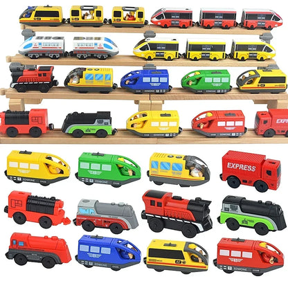 Train Track Wooden Train Toys Magnetic Set Electric Car Locomotive Diecast Slot Fit All Wood Brand Biro Railway Tracks For Kids