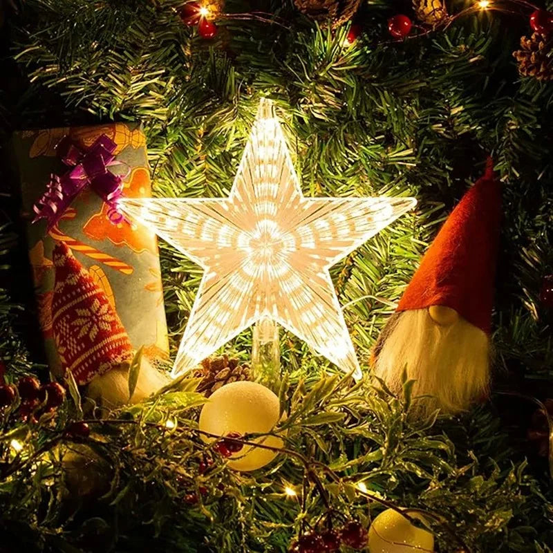 15cm Christmas Tree LED Star Topper | Warm White Shining Light Decoration for Home, Room & Holiday Festival Décor