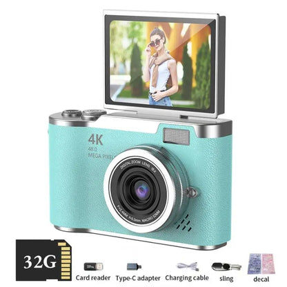 4K Digital Selfie Camera | 48MP CCD Flip Screen Camera with 8X Zoom & 32GB Card