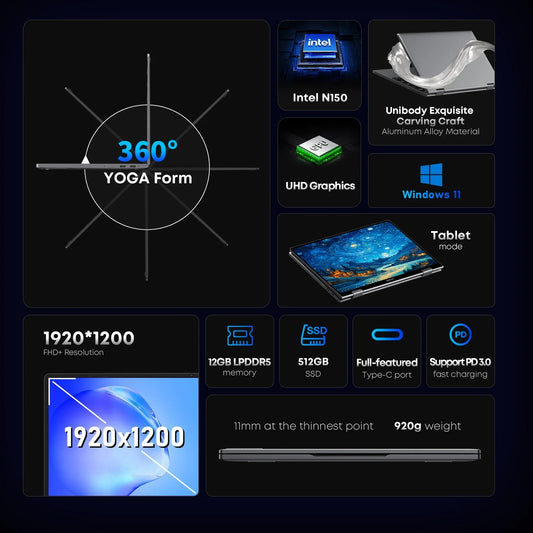 CHUWI MiniBook X 2-in-1 Laptop Tablet | Intel N150, 10.51" FHD IPS, 12GB RAM, 512GB SSD, Windows 11