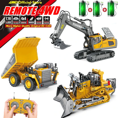 4WD Remote Control Excavator & Dump Truck | Alloy 4x4 Bulldozer RC Construction Vehicle Toy