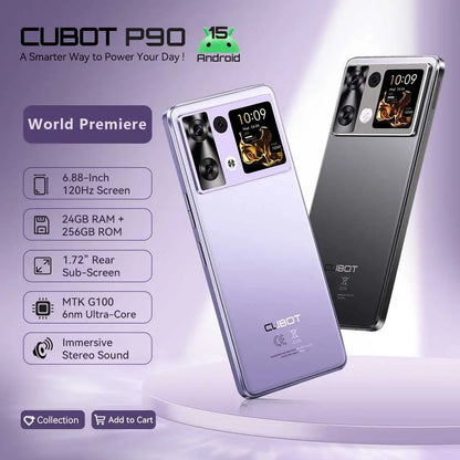 Cubot P90 Smartphone Android 15 | 6.88" 120Hz Display | 24GB RAM + 256GB ROM | G100 Octa-Core 2.2GHz | 64MP AI Camera | 5100mAh | NFC | 4G LTE Mobile Phone