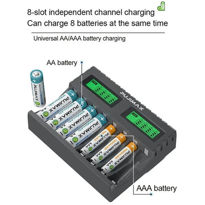 PUJIMAX LED Smart Battery Charger | Independent Charging for AA & AAA Ni-MH Rechargeable Batteries