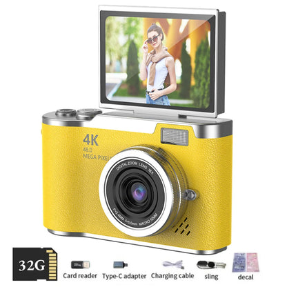 4K Digital Selfie Camera | 48MP CCD Flip Screen Camera with 8X Zoom & 32GB Card