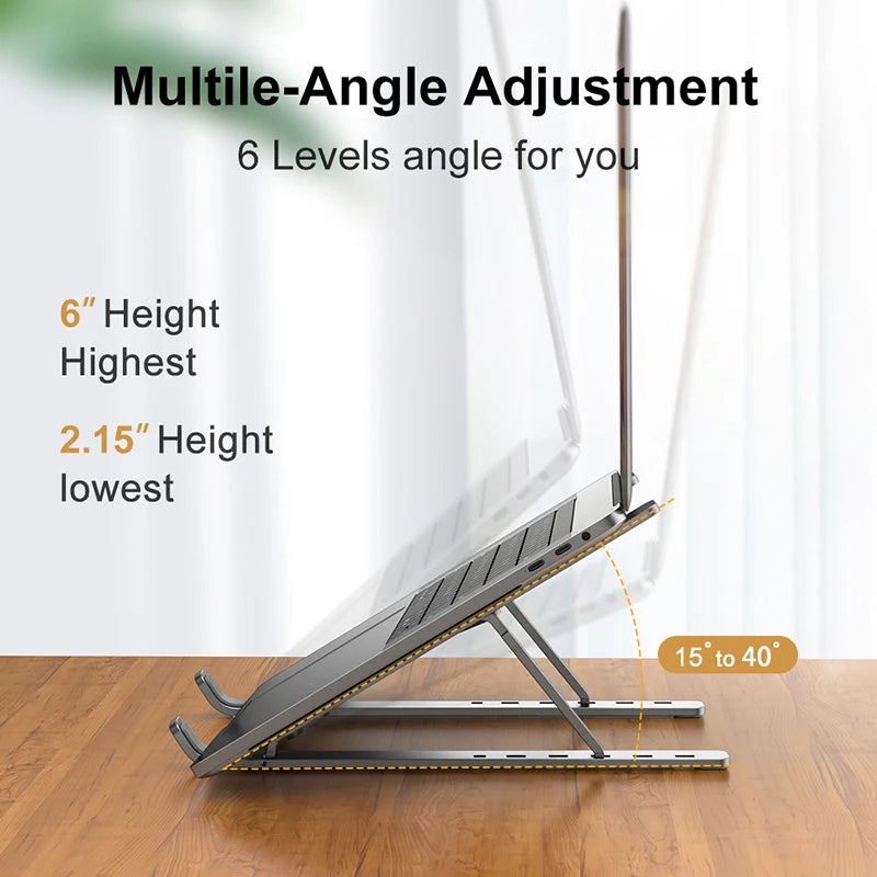 Aluminum Alloy Laptop Stand | Adjustable, Foldable, Portable Notebook Holder with Cooling & Non-Slip Design