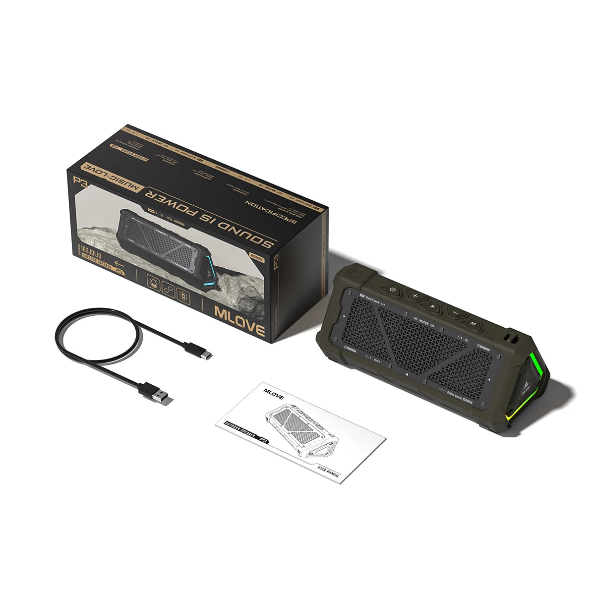 MLOVE P3 Outdoor Bluetooth Speaker | 40W Stereo Sound, IPX7 Waterproof, RGB Lights & Micro SD Support