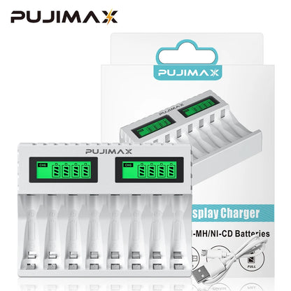 PUJIMAX LED Smart Battery Charger | Independent Charging for AA & AAA Ni-MH Rechargeable Batteries