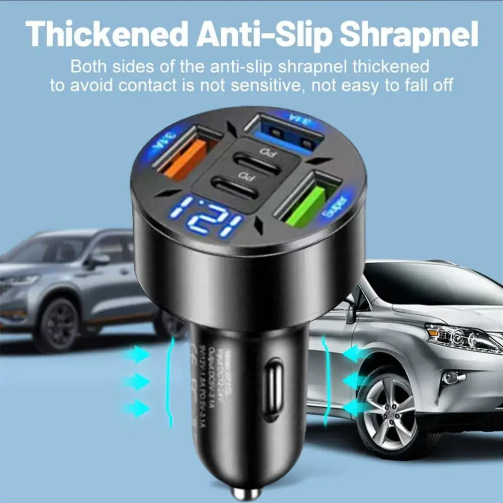 250W 5-Port Car Charger | Fast Charging PD & QC3.0 USB-C Adapter for iPhone & Smartphones