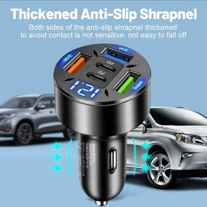 250W 5-Port Car Charger | Fast Charging PD & QC3.0 USB-C Adapter for iPhone & Smartphones