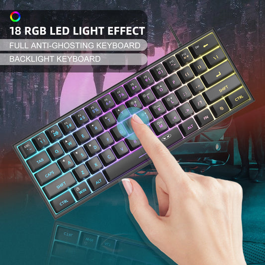 MageGee Mini 60% Gaming Keyboard | 61-Key RGB Backlit, Ergonomic & Waterproof Mechanical-Feel Keyboard