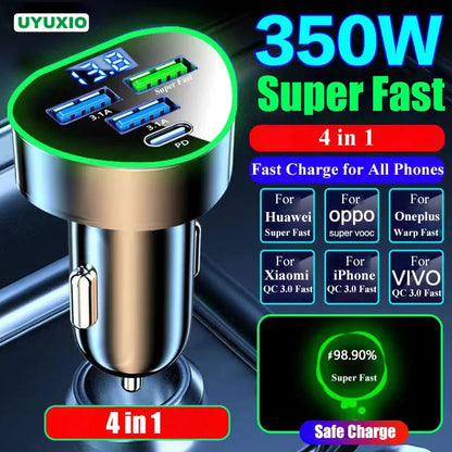 UYUXIO USB-C Car Charger | Super Fast Charging with LED Voltage Display for iPhone, Samsung, Huawei & Android