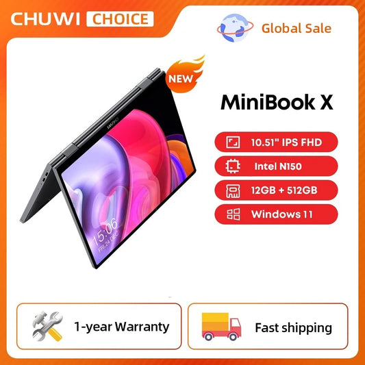 CHUWI MiniBook X 2-in-1 Laptop Tablet | Intel N150, 10.51" FHD IPS, 12GB RAM, 512GB SSD, Windows 11
