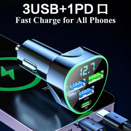UYUXIO USB-C Car Charger | Super Fast Charging with LED Voltage Display for iPhone, Samsung, Huawei & Android