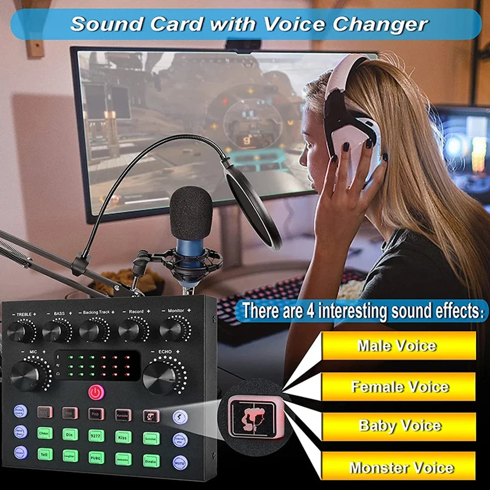 V8S Live Sound Card Bundle | Podcast & Music Recording Set with Microphone for DJs and Live Streaming