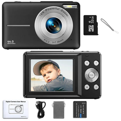 Digital Camera for Kids | 44MP Compact Camcorder with 16x Zoom & 1080P HD Video – Beginner Photography Camera