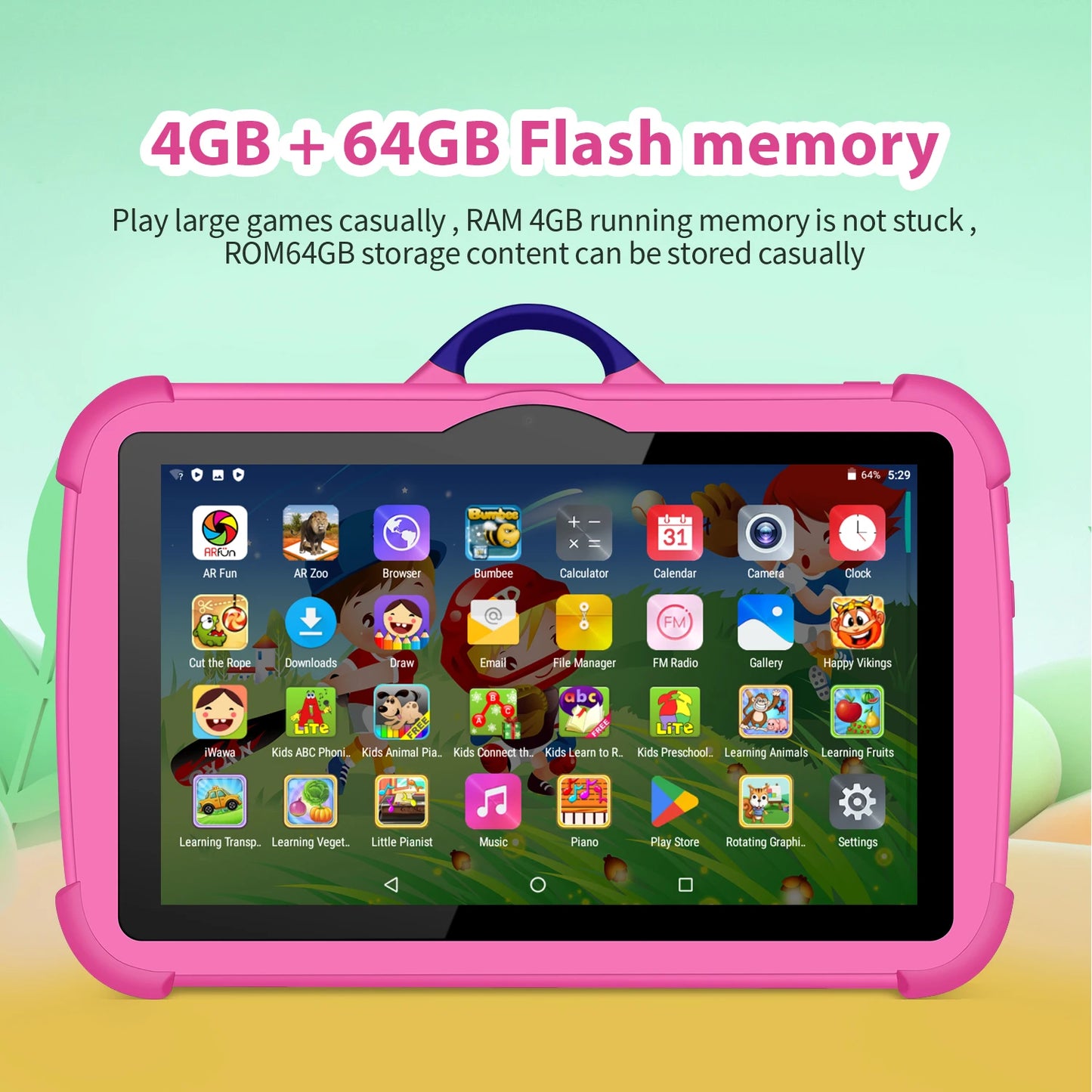 7-Inch Kids Tablet | Cartoon Pattern, 4GB RAM, 64GB ROM, Android Educational & Learning Games