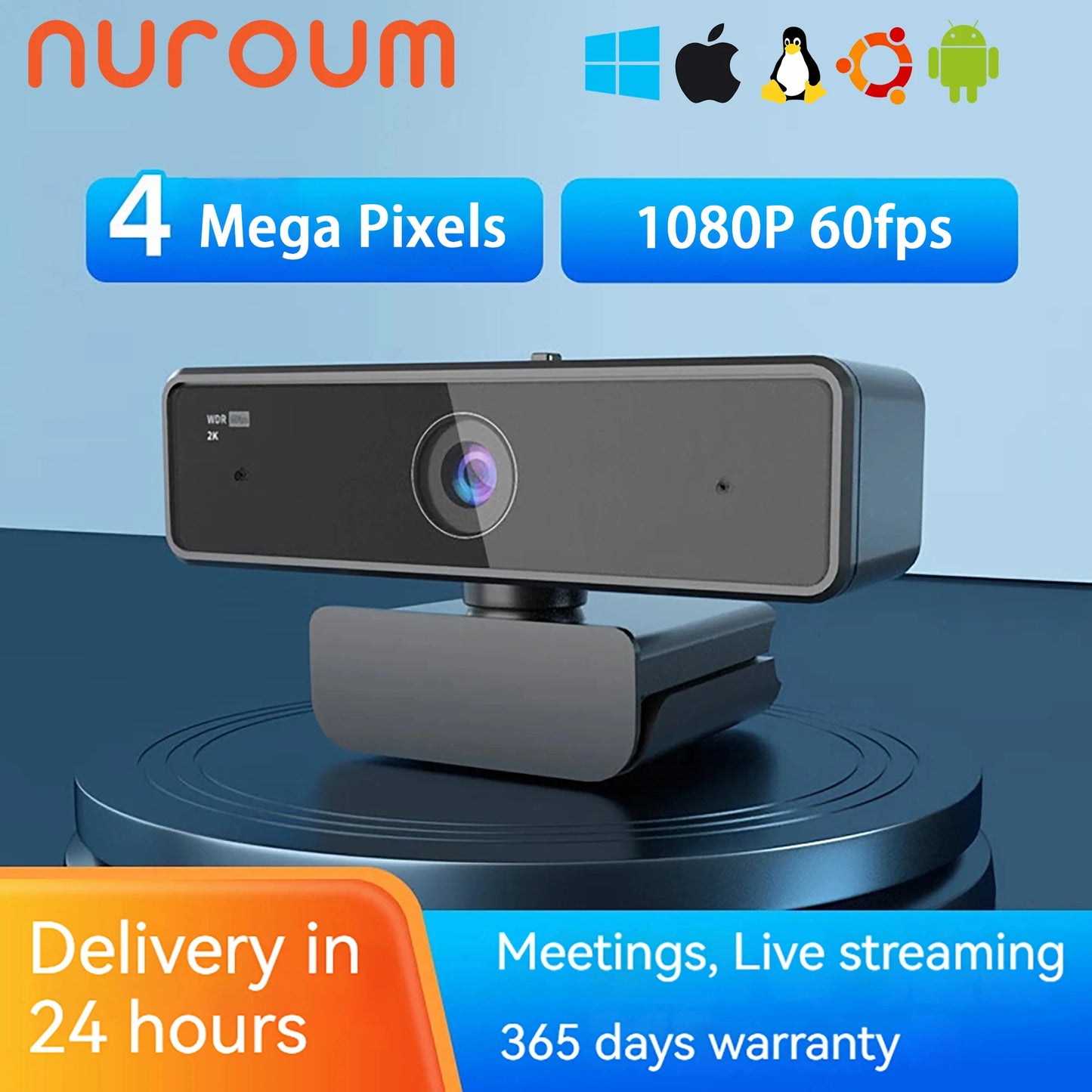 Nuroum V11 1080P USB Webcam | 60FPS Full HD Mini Webcam with Microphone for PC & Laptop