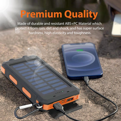 20000mAh Solar Power Bank | Portable Waterproof Charger with Dual USB & LED Flashlight for iPhone & Cell Phones