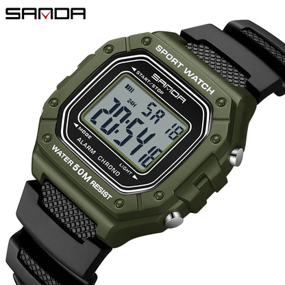 SANDA 2156 Men’s Military Watch | Sport LED Digital Wristwatch with Big Dial & Water Resistance
