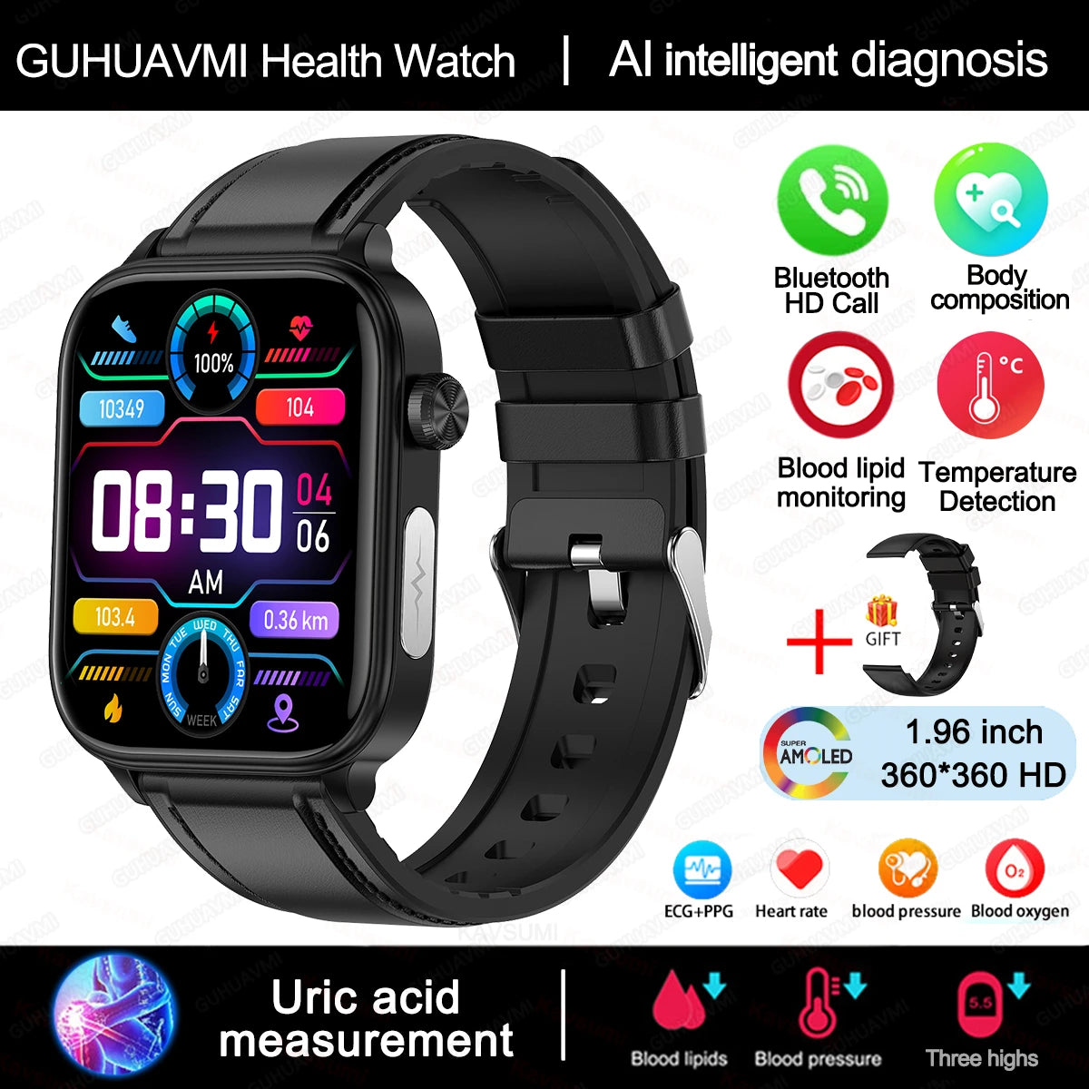 AI Diagnostic Smart Health Watch for Women 2025 | Blood Lipid, Uric Acid & Body Composition Tracker