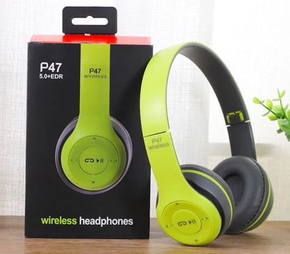 P47 Bluetooth 5.1 Wireless Headphones | Stereo Over-Ear Headset with Black Technology Sound Enhancement
