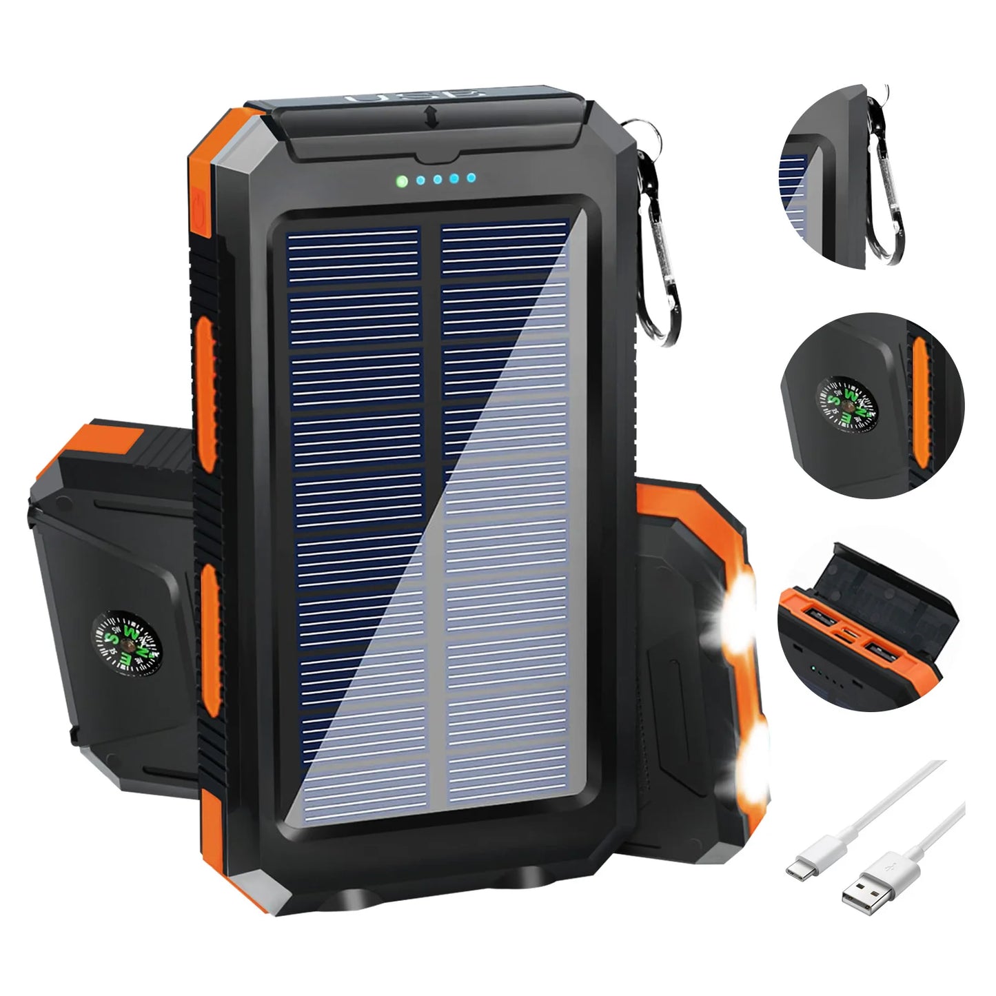 20000mAh Solar Power Bank | Portable Waterproof Charger with Dual USB & LED Flashlight for iPhone & Cell Phones