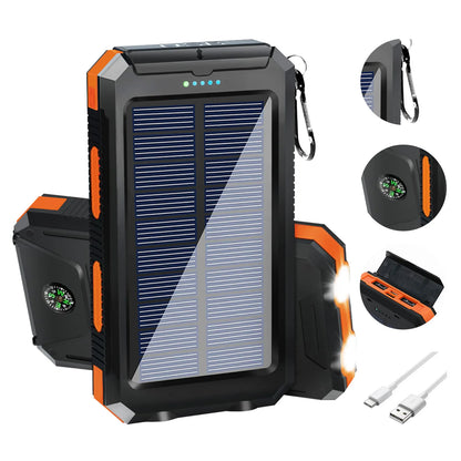 20000mAh Solar Power Bank | Portable Waterproof Charger with Dual USB & LED Flashlight for iPhone & Cell Phones