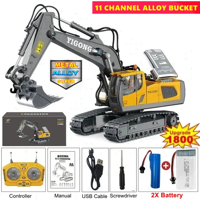 4WD Remote Control Excavator & Dump Truck | Alloy 4x4 Bulldozer RC Construction Vehicle Toy