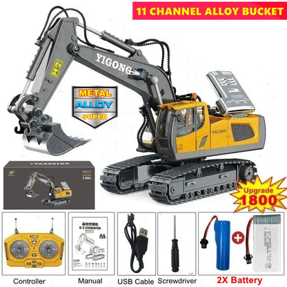 4WD Remote Control Excavator & Dump Truck | Alloy 4x4 Bulldozer RC Construction Vehicle Toy