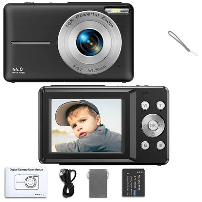 Digital Camera for Kids | 44MP Compact Camcorder with 16x Zoom & 1080P HD Video – Beginner Photography Camera