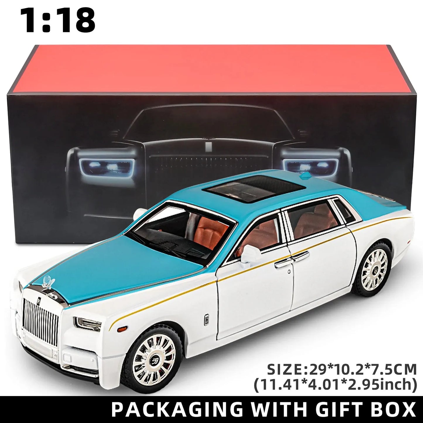 1:18 Rolls-Royce Phantom Diecast Model Car | Zinc Alloy Pull-Back Toy with Sound & Light | Realistic Luxury Car Collectible