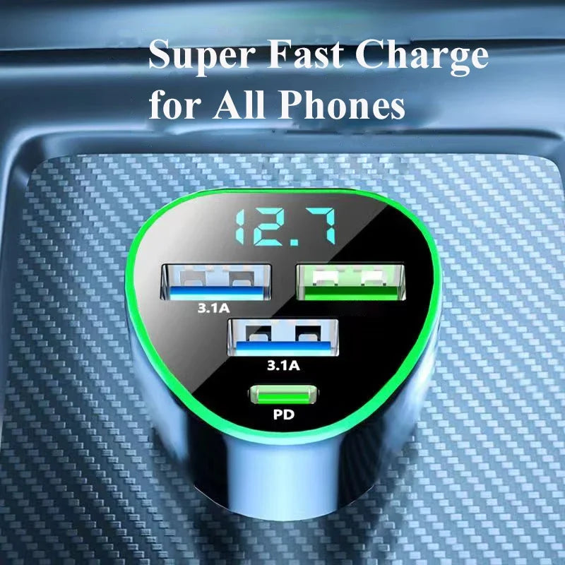 UYUXIO USB-C Car Charger | Super Fast Charging with LED Voltage Display for iPhone, Samsung, Huawei & Android