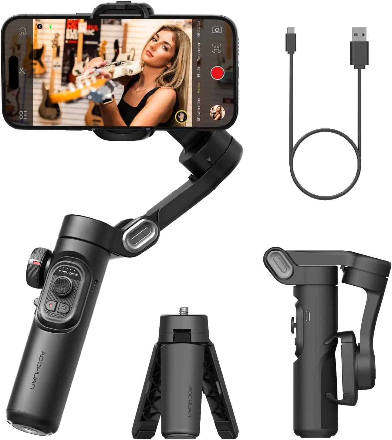 AOCHUAN SmartXE 3-Axis Handheld Gimbal Stabilizer for iPhone & Android | AI Face Tracking Vlog Gimbal for TikTok & YouTube