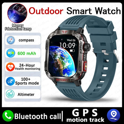 Military GPS Smartwatch for Men | Waterproof Outdoor Sport Tracker with Flashlight, Compass & Bluetooth Call