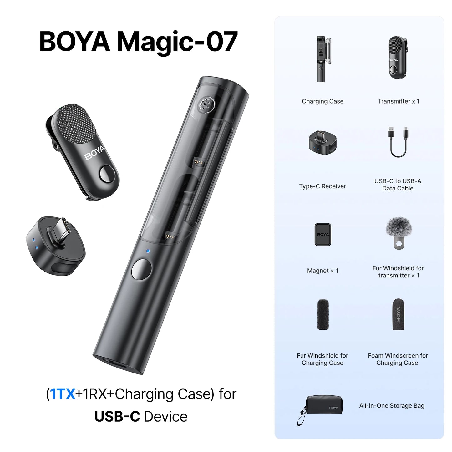BOYA Magic 4-in-1 Wireless Lavalier Microphone | Universal Mic for iPhone, Android, USB-C & Camera Recording
